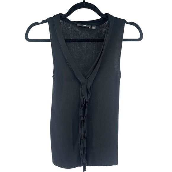 BOSS Hugo Boss Black Ribbed V-Neck Knit Tank with Fringe Detail Small-Medium - Picture 8 of 8